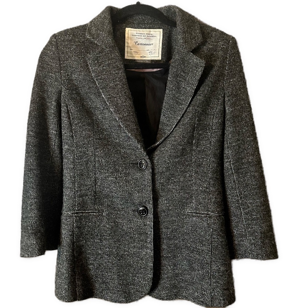 Anthropologie Cartonnier Grey Blazer Jacket Notch Lapel Single Breasted Sz M